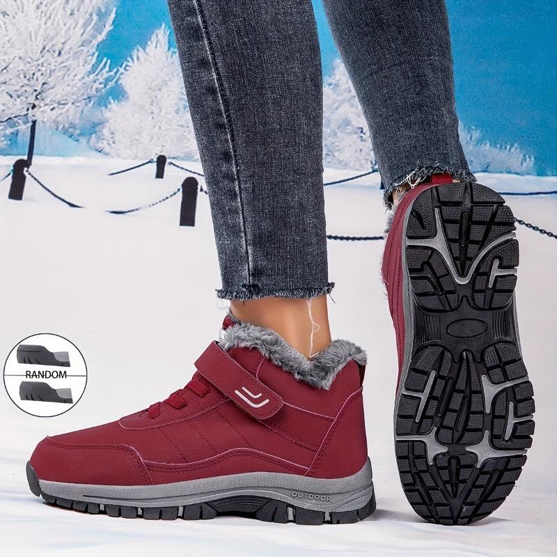 Женские зимние сноубутсы с толстым мехом, нескользящие, водонепроницаемые, для ходьбы, хлопковые, на липучке
