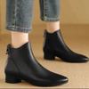 Elegant with Low Heels Fleece-Lined Ankle Boots for Women Autumn Winter Pointed Toe Leather Woman Short Shoes Trend 2025 Booties