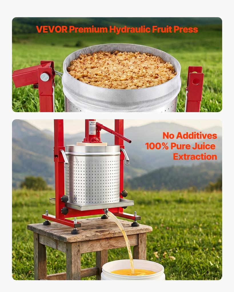 Hydraulic Fruit Wine Press, 7.93Gal/30L, Stainless Steel Heavy Duty Manual Juice Maker, Cider Apple Grape Vegetable Crusher, Cheese/Tincture/Herbal