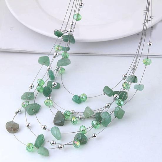 Yousheng 1 Set Women Necklace Earrings Set Multi-layered Necklace Stone Decor Bohemian Style Neck Ear Jewelry Hanging Earrings Necklace Set