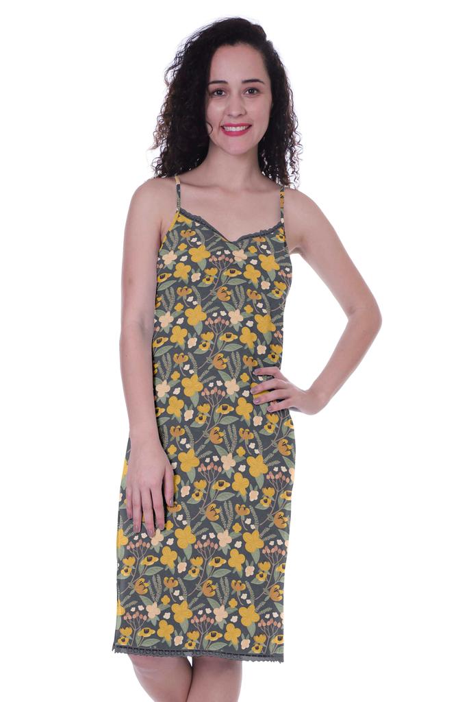 Moomaya Printed Spaghetti Strap Nightgown For Women s Lace V-Neck Sleepwear