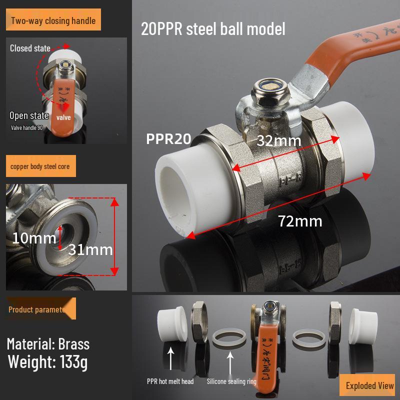 4-Point Double Union 20PPR Stainless Steel Ball Valve for Household Water Pipe Fittings
