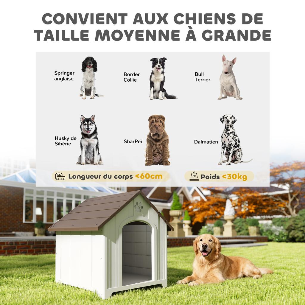 Outdoor Dog Kennel, Waterproof Polypropylene Dog House, Ventilated, Raised Floor, Light Grey