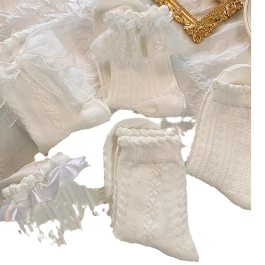 Лолита Белый Бант До середины икры Кружевные Женские Летние Носки - Милый Японский Школьный Стиль JK Дизайн Принцессы