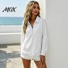 Women Waffle Sweatshirt Half-zip Sweatshirt, Long Sleeve Pullover Top with Kangaroo Skin Friendly Pocket, Loose Fit Casual Lapel for Fall Winter