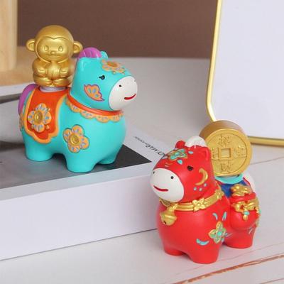 Мультяшные Знаки Зодиака Лошадь Украшения Ручной Работы Вращающаяся Смола Мультяшная Статуэтка Лошади Год Лошади Талисман Лошади