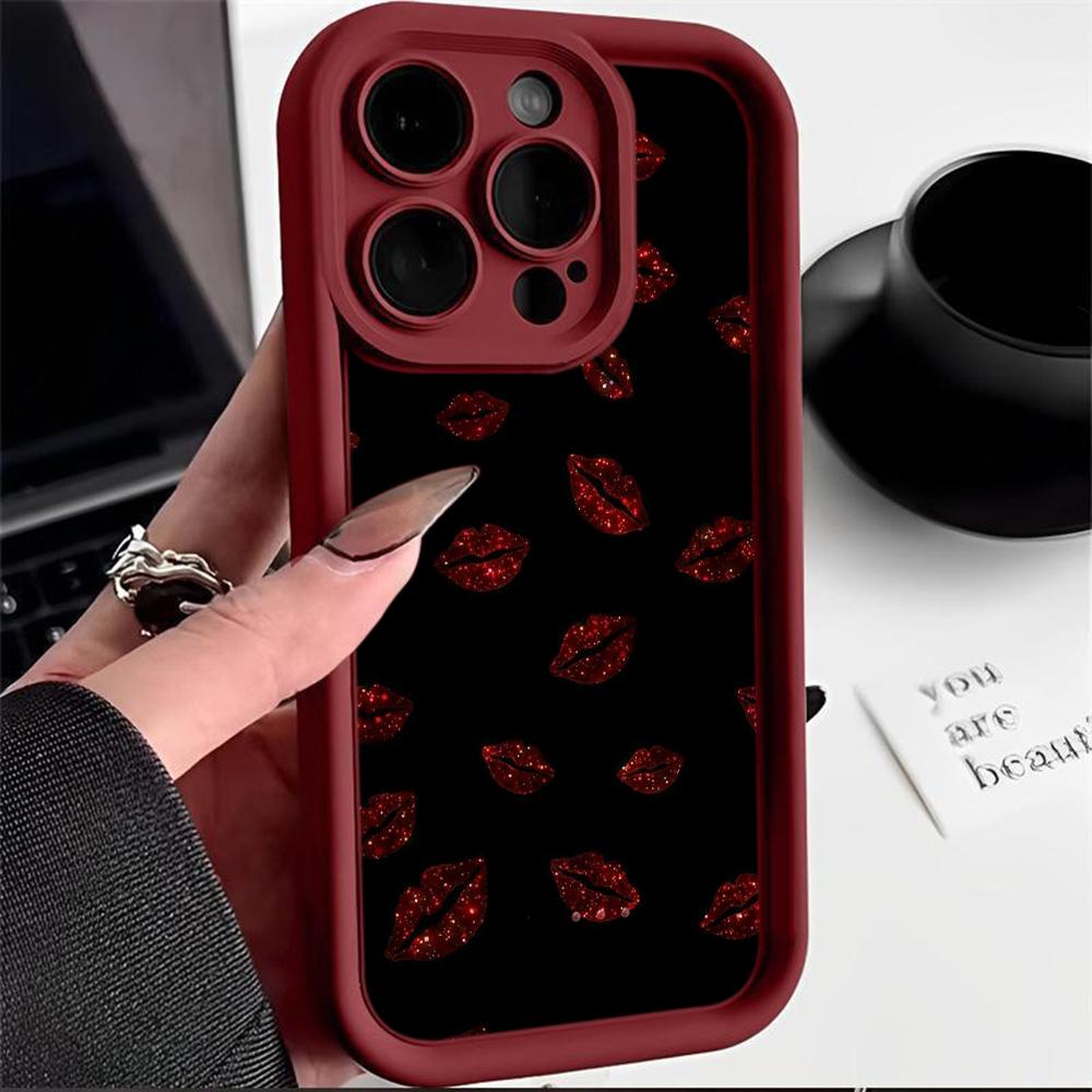 LZ23 Lips Kiss Heart Design Art Silicone Phone Case for iPhone 11 13 14 15 16 Pro Max 7 8 16 Plus 12 Mini XS Max XR Shockproof Back Cover