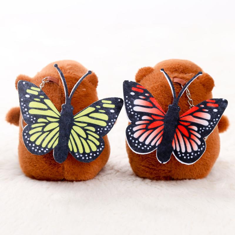 Cute Capybara Back Butterfly Pull-Out Drawing Plush Doll Keychain Backpack Hanging Ornaments