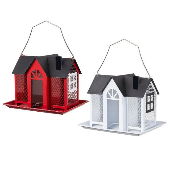 Садовый подвесной домик кормушка для птиц 3 отделения большая емкость украшение для двора снаружи металл