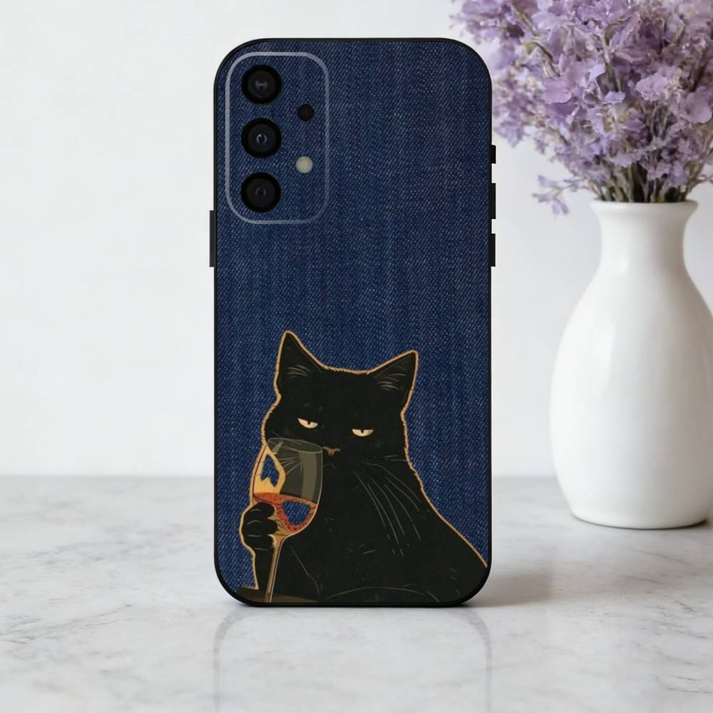 Чехол для телефона S-Striped C-Coffee Cat для Samsung Galaxy A73, A72, A71, A70, A53, A52, A51, Другие Мягкий Черный Корпус