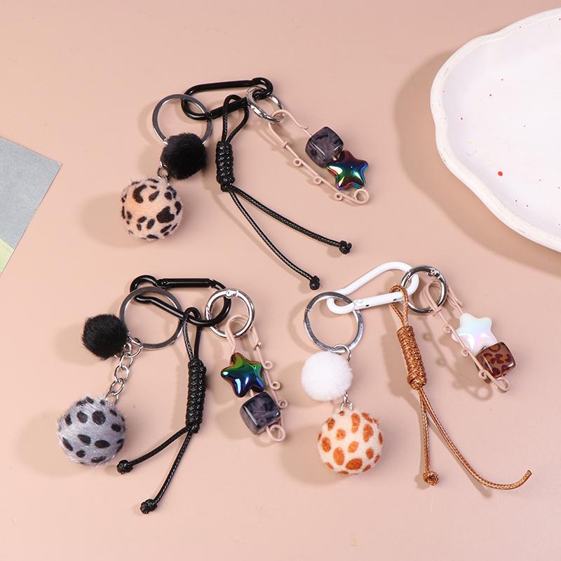 Creative Leopard Print Fur Ball Pin Keychain Knot Simple Braiding Rope Knot For Girls Bag Pendant Hanging Decoration