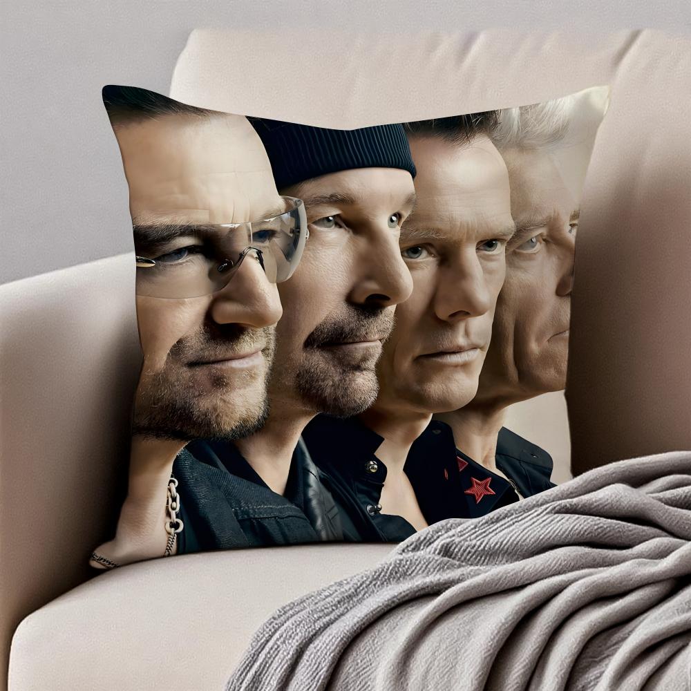 Classic Rock Band UU2 Cushion Cover Pillowcase Antidustmite Invisible Zipper Short Plush Sofa Cushion