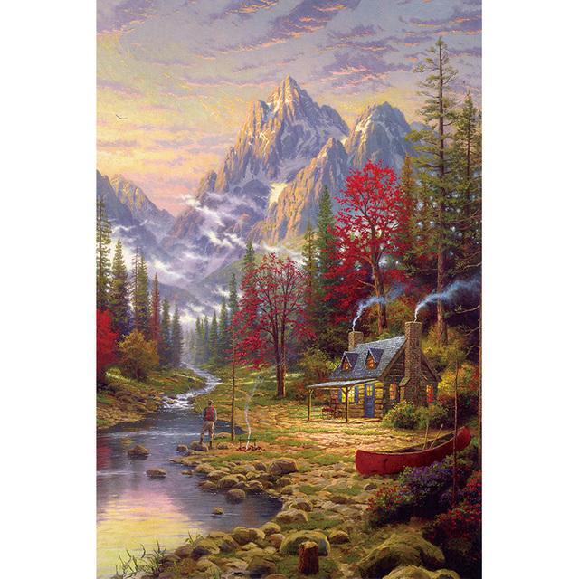 American Oil Painting Pastoral Landscape Canvas Poster Sea View Lighthouse Architectural Pictures Forest House Flower Home Decor