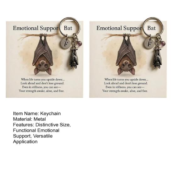 1/2 шт. Вдохновляющий брелок в виде летучей мыши, брелок для эмоциональной поддержки в виде летучей мыши с карточкой с вдохновляющими стихами, металлический кулон в виде летучей мыши