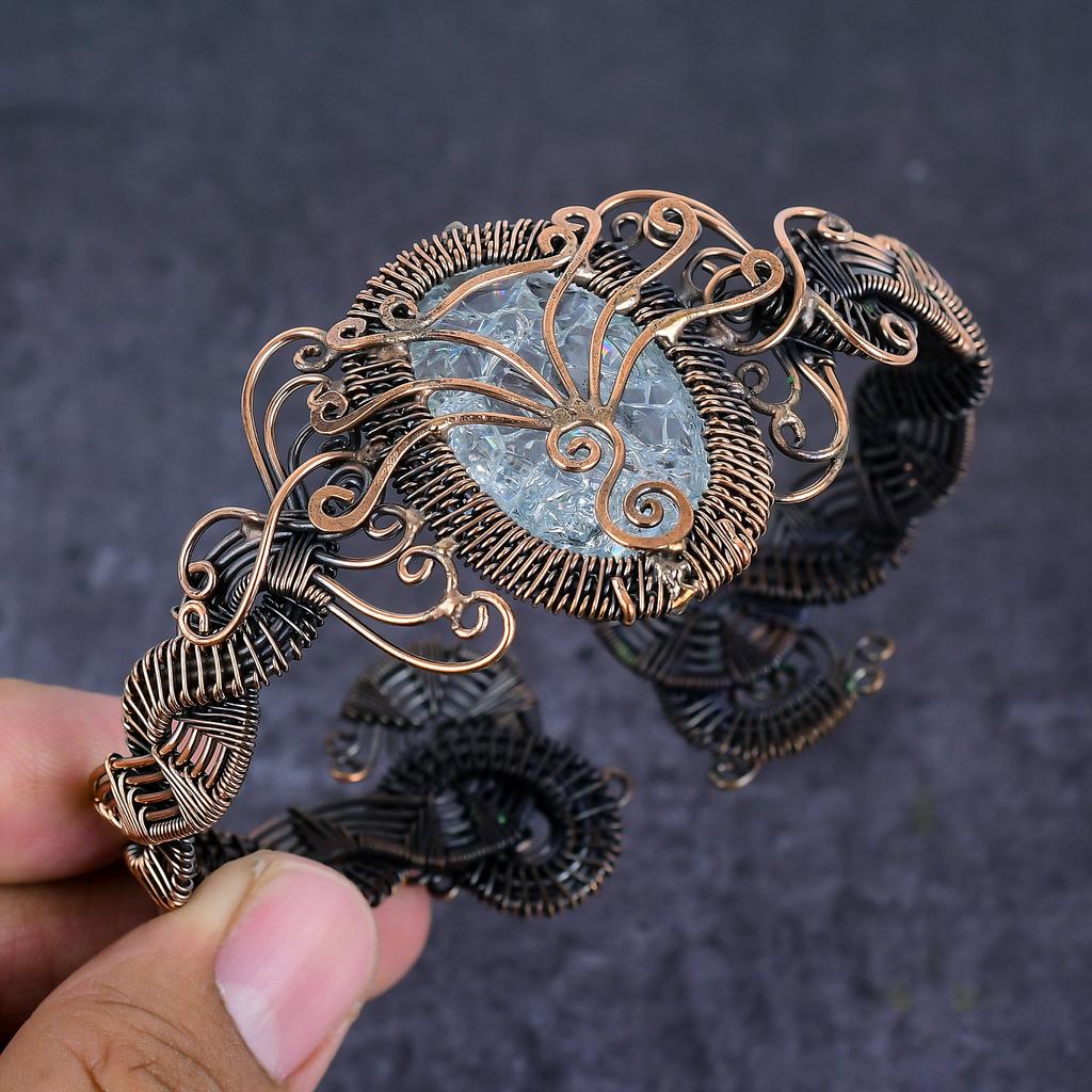 Треснувший хрустальный драгоценный камень ручной работы из медной проволоки, регулируемый браслет-манжета z9C96