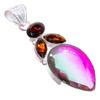 Bi-Color Tourmaline, Smokey Gemstone 925 Sterling Silver Jewelry Pendant 2.5" AH-3283