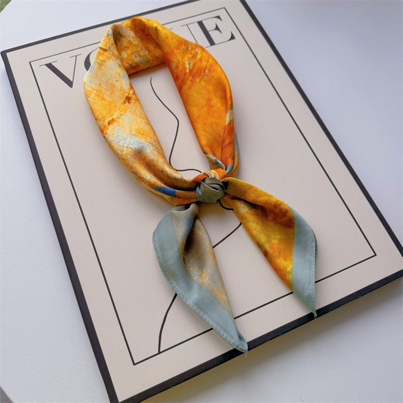 New Hundred Hundred Satin Letter Print Neckerchief 70×70 Silk Scarf Small Square Scarf High Sense of French Scarf