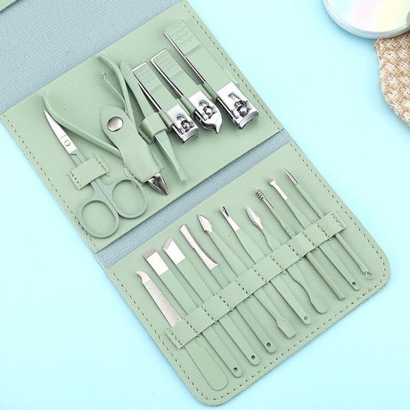 Portable Nail Clippers Nail Clippers Pedicure Tools Scissors Ear Spoon Set Folding Bag 12-16 / Set