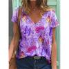 Women's T-shirts Fashion Tops V-neck Colorful Butterfly T Shirt Female Short Flowers 3 Print Casual  T-Shirts