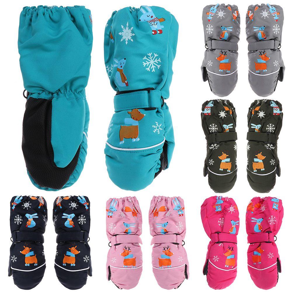 Print Cartoon Deer Rabbit Non-slip Children Ski Gloves Windproof Long-sleeved Mittens Thick Warm