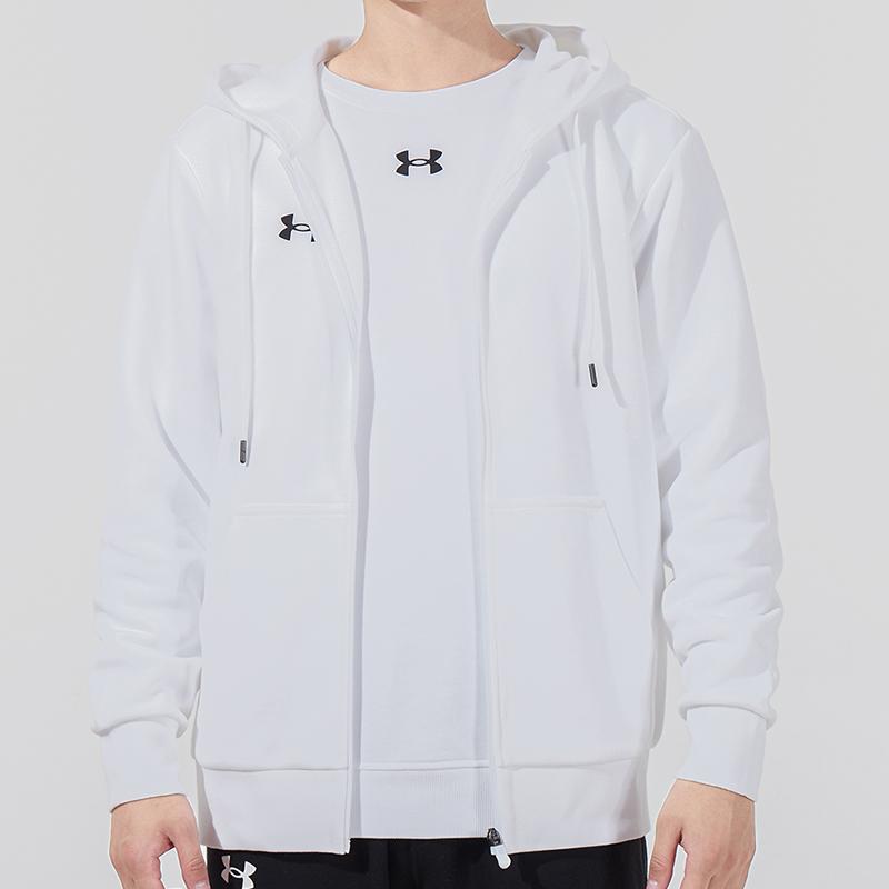 Under Armour Logo Print Sports Training Knit Hoodie Jacket Men Outerwear White 21600305-100