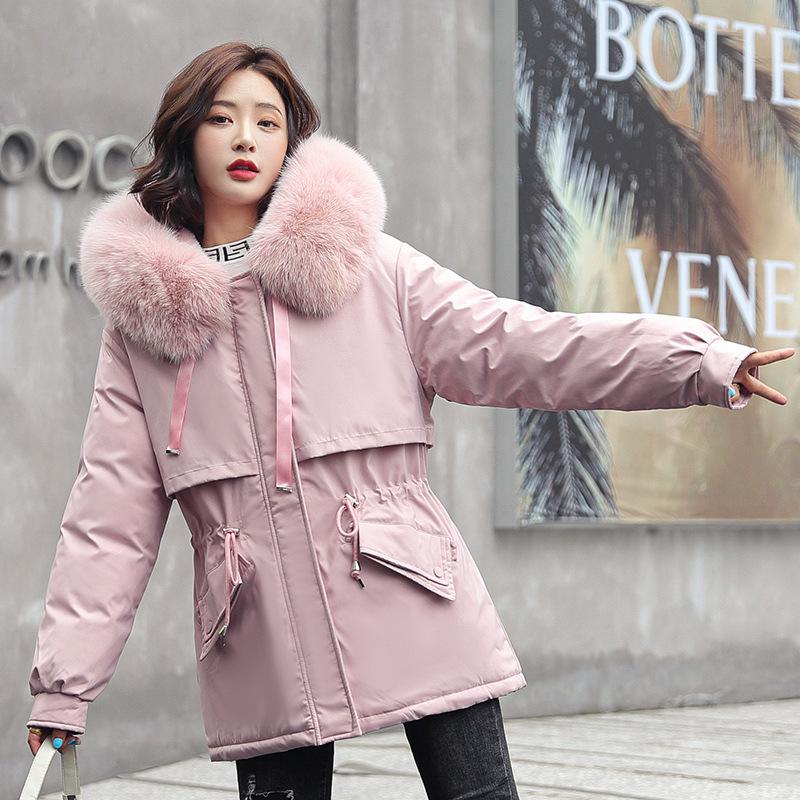 FASHION Drawstring Cotton-padded Women's Medium and Long Added Jacket Korean Version Loose Down Cotton-padded Winter Coat Clothes