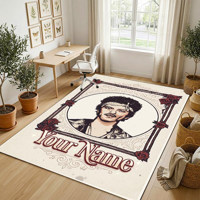 Personalized Crystal Velvet Carpet,Bruno Mars Custom Printed Name, Plush Area Rug For Home Indoor Decor