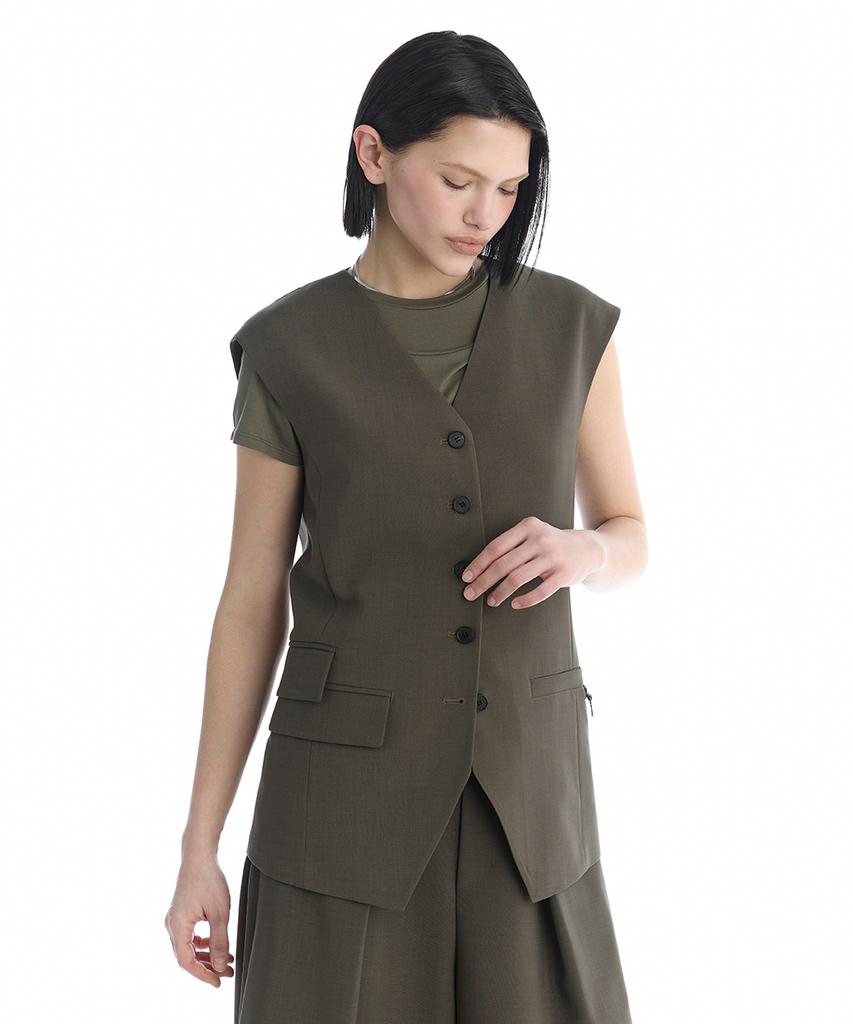 Treemingbird Minimal Button-Detail Set-Up Vest [ Khaki ]