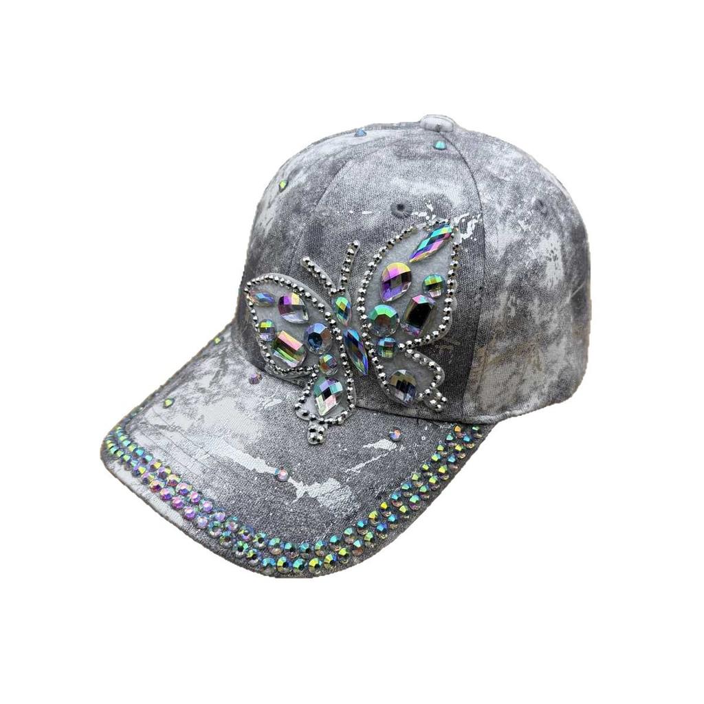 Retro style tie-dye butterfly rhinestone baseball cap heavy industry full diamond breathable comfortable versatile anti-ultraviolet cap