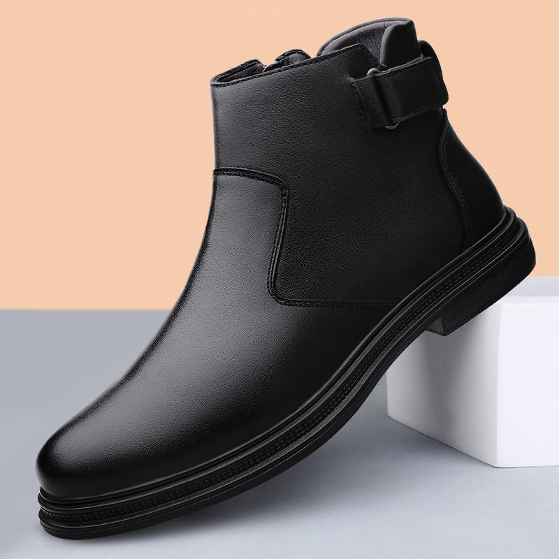 Moda Hasmatbop Brend Yuqori Qo'nji Erkaklar Kundalik Poyafzallari Barcha Turga Mos Haqiqiy Teri Erkaklar Qishgi Etiklari Erkaklar uchun Yon Fermuar Klassik Mototsikl Etiklari