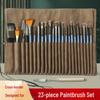 22-Piece Wooden Rod Paintbrush Set: Nylon Hair, Portable with Sheepskin Texture for Gouache and Acrylics.