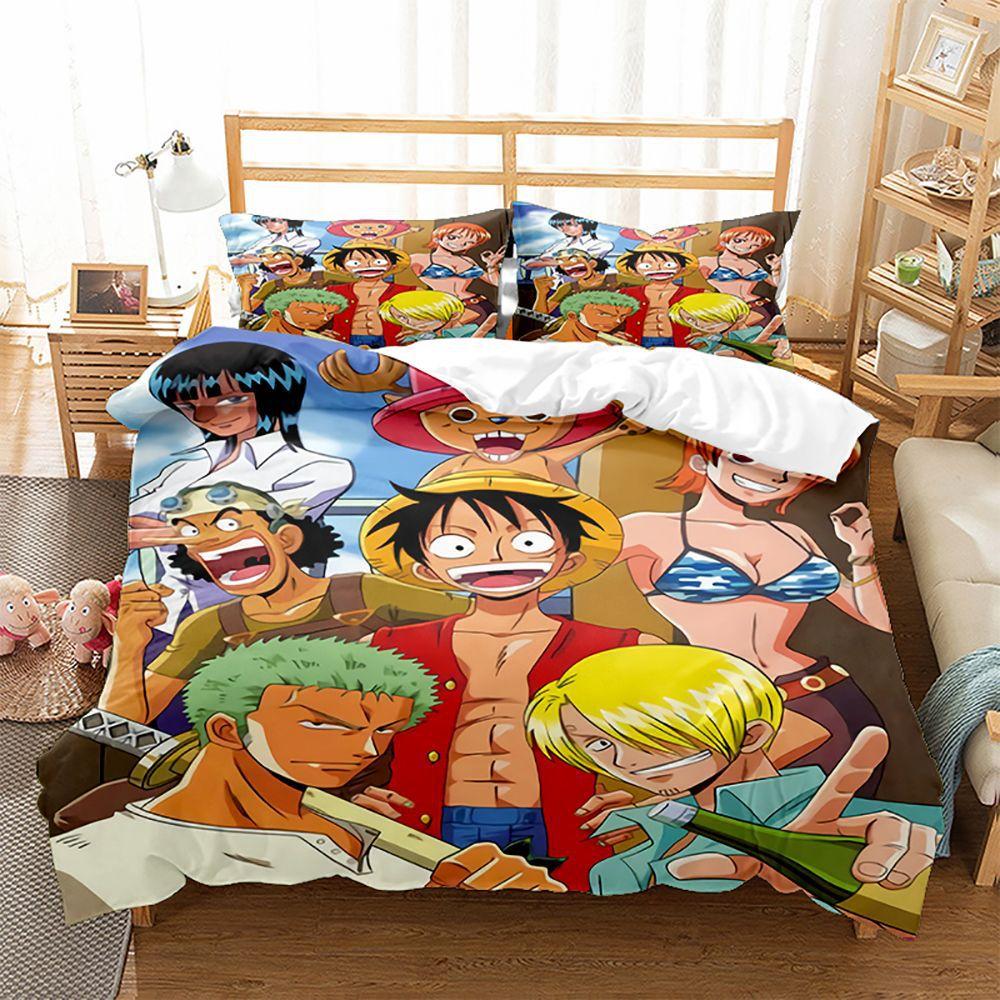 ONE PIECE series Luffy cartoon animation 3d digital printing children's student dormitory/home three-piece set