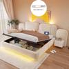 Upholstered Bed 180*200cm, With Hydraulic Storage, LED Light Strip, with Charging Port, Comfortable Headboard, Slatted Frame, Velvet Fabric Beige