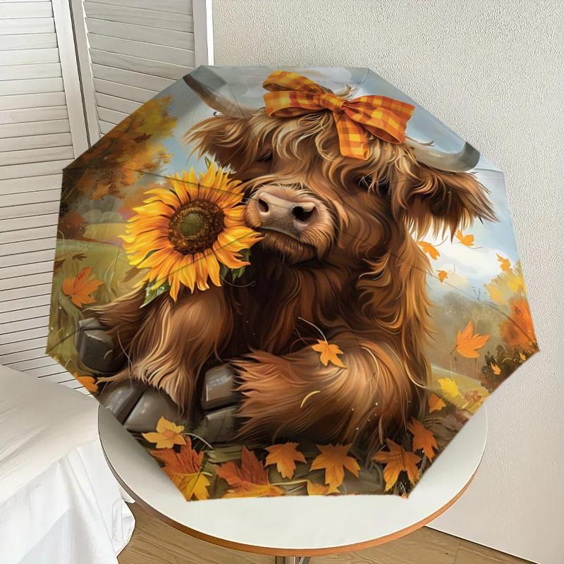 Autumn Plaid Bow Highland Cow Sunflower Outdoor Umbrella - Festival Gift for Fans, Travelers, Daily Use1125253a