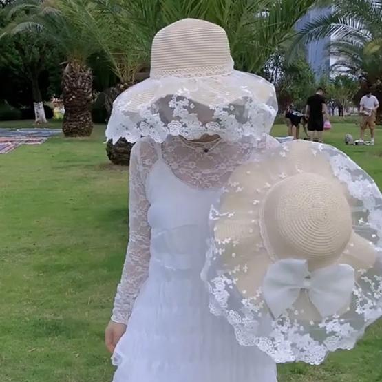 WTEMPO Женские летние элегантные кружевные лоскутные шляпы от солнца с широкими полями, повседневные, дышащие, пляжные, солнцезащитные шляпы с бантом