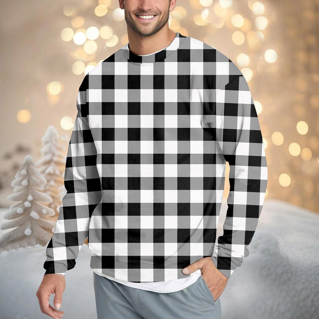 Мужская повседневная мода удобная клетчатая круглая горловина пуловер толстовка свитшот