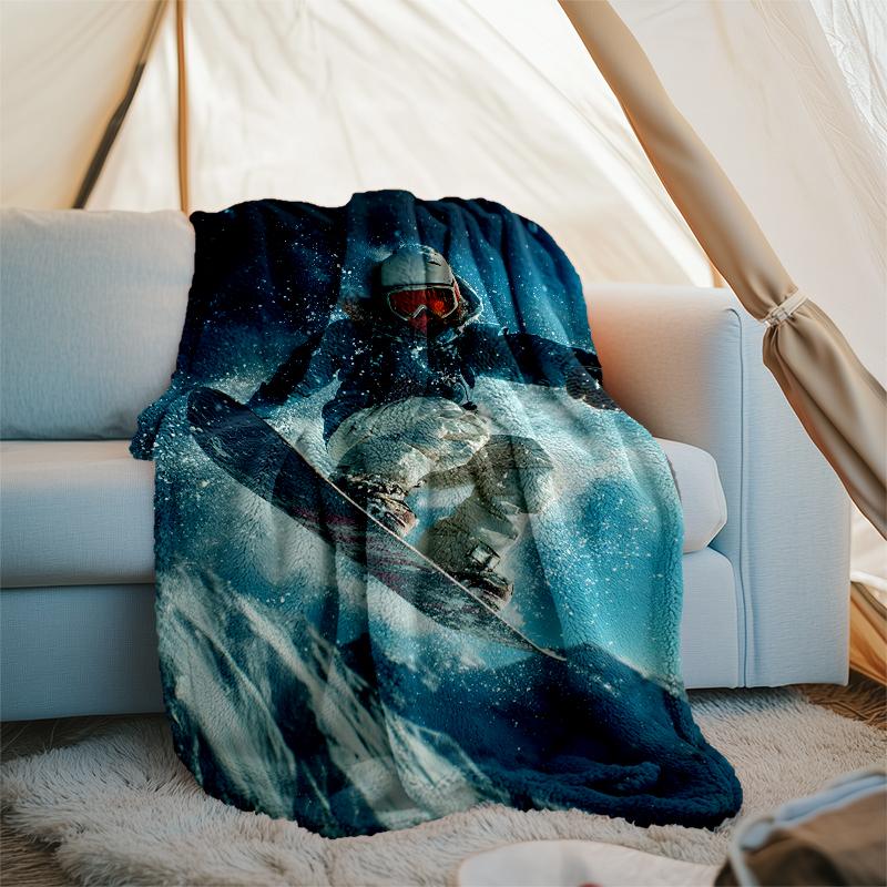 ski Theme Printed Blanket - Perfect for Couch, Bed, Travel & Outdoor Use | Machine Washable, Cozy & Durable.