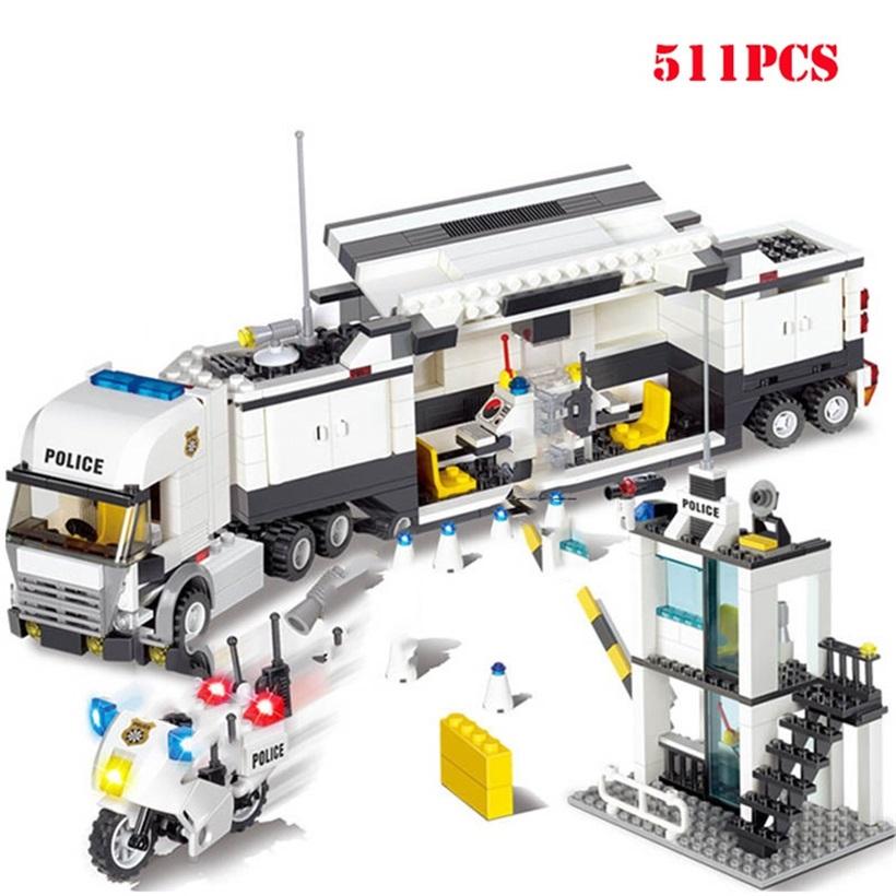 Полицейский участок, автомобиль, грузовик, образовательные строительные блоки, кирпичи с городскими фигурками полицейского, игрушки для детей, детские подарочные блоки