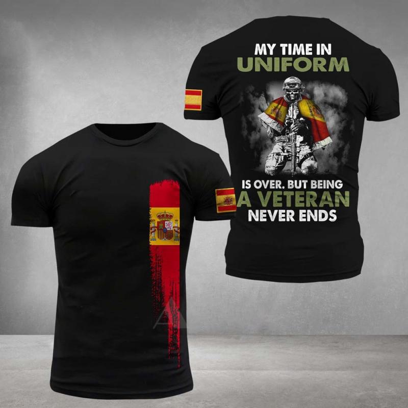 Spanish Flag Graphic Men's T-shirt Loose Casual Short Sleeved Tees Oversized Tshirt Spanish Veterans Tops Camouflage Clothing Xl