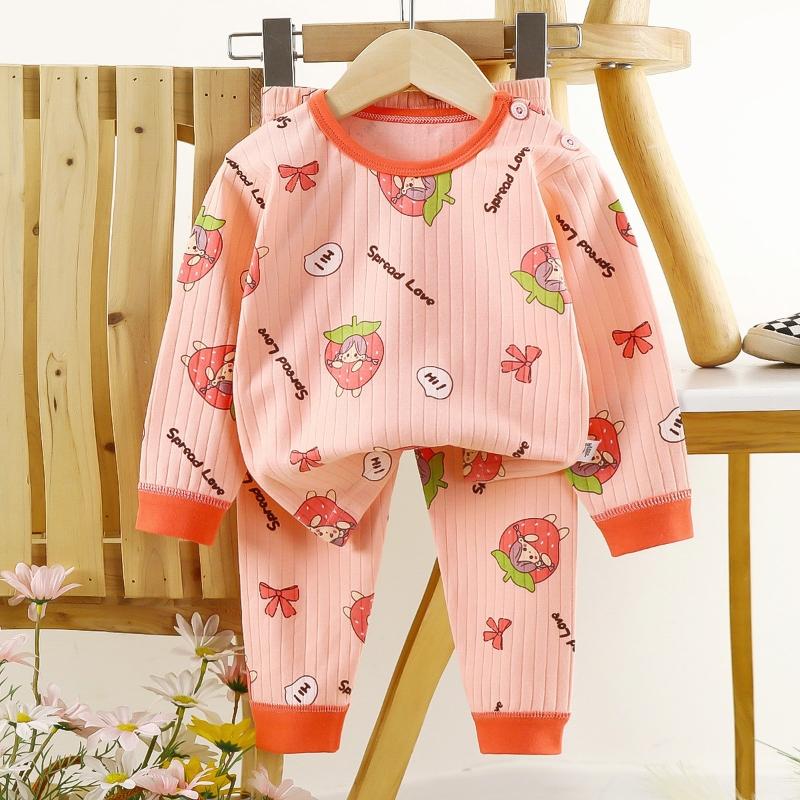 2Pcs/Set Kids Boys Girls Set Pure Cotton Warm Pajamas Cartoon Long Sleeve T-Shirt + Pants Toddler Baby Autumn Underwear Clothing Sets