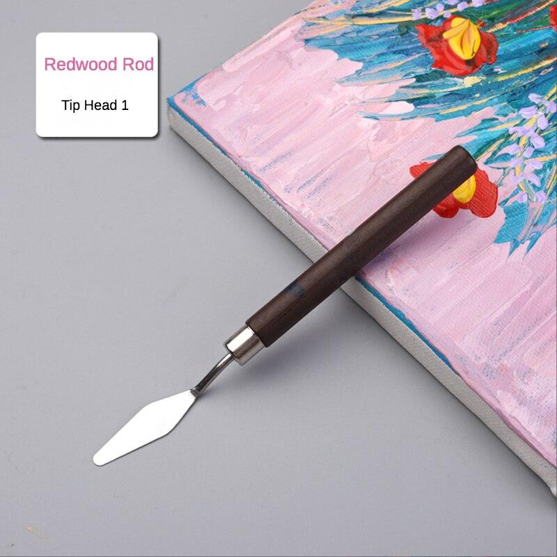 1 Pcs Student Art Oil Painting Scraper Wood Flat/Tip Head Stainless Steel Pick Knife Gouache Pigment Pointed Color Mixing Shovel