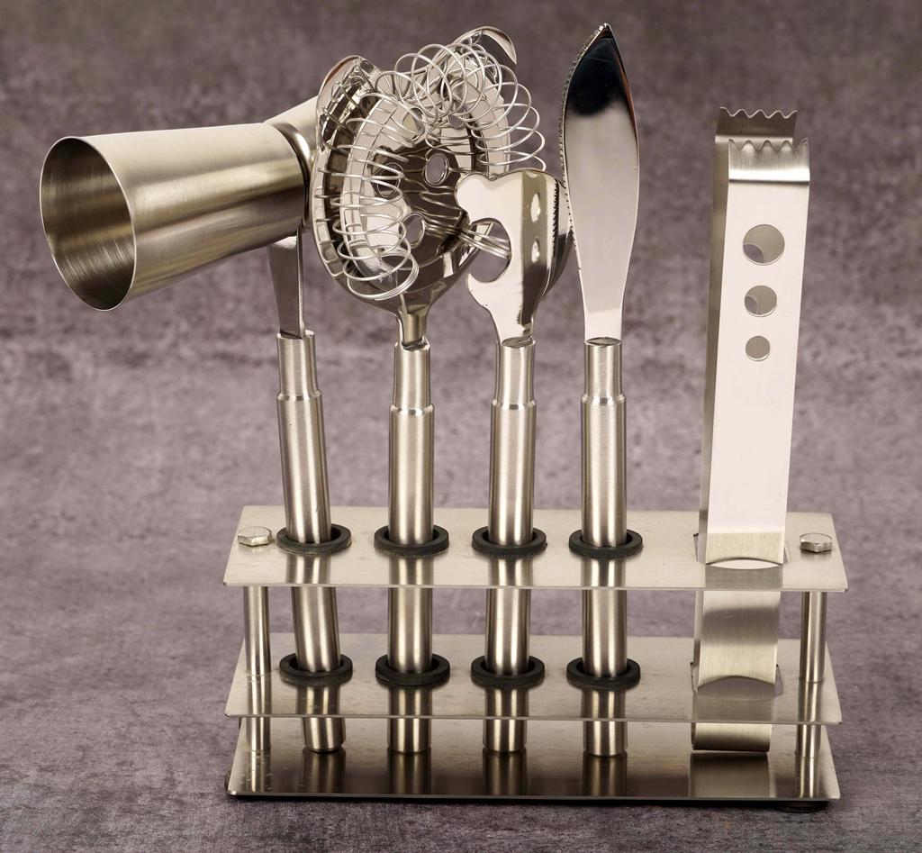 Trifri Барный набор инструментов, набор для бармена с подставкой, 5 предметов, наборы для бара из нержавеющей стали для домашнего бармена, набор оборудования для смешивания напитков
