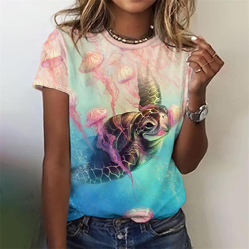 3D Printed Ocean Tortoise T Shirt For Women Cartoon Animal Graphic T-Shirts Summer Harajuku O-Neck Tops Short Sleeves Loose Tees