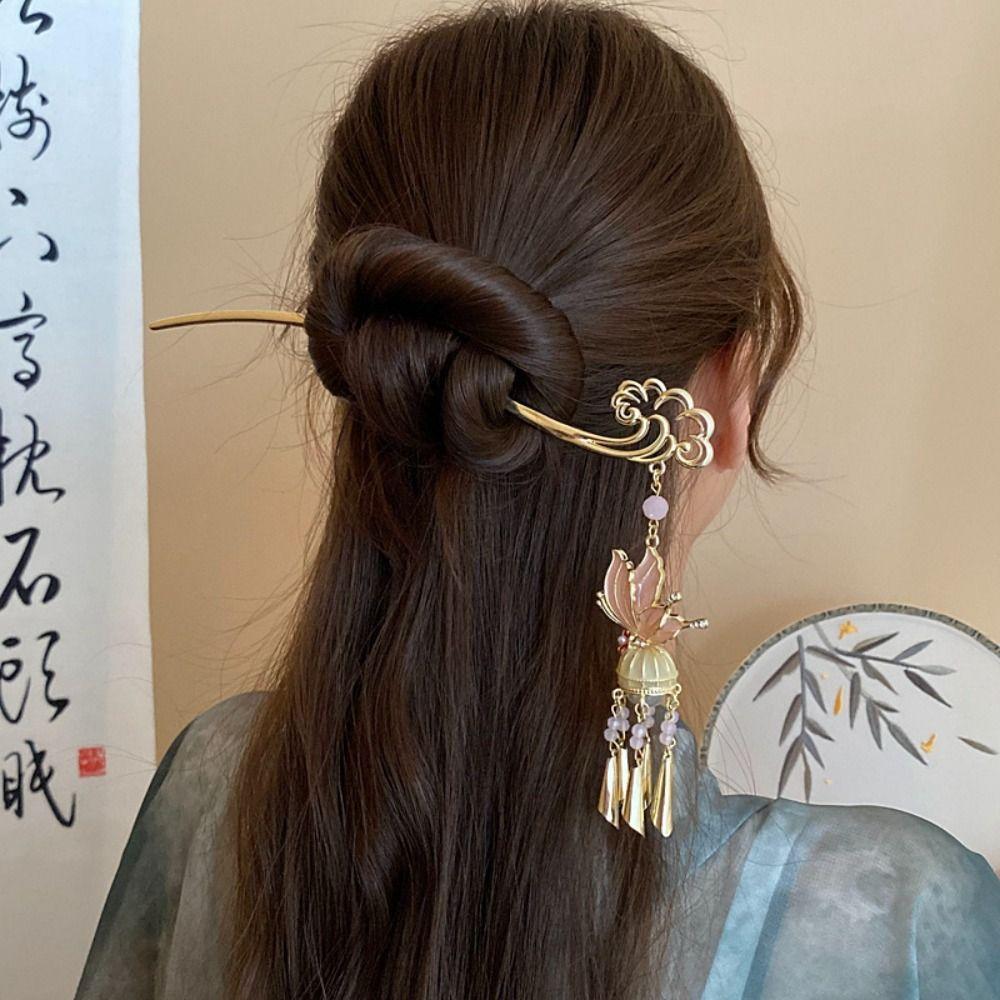 LED Light LED Lantern Tassel Hair Stick Pearl Hanfu Hair Clip Antique Butterfly Hairpin Women