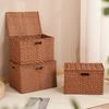 Household Storage Basket Imitation Rattan Woven Storage Box with Lid Clothes Sundries Rattan Basket Home Desktop Organizer Box
