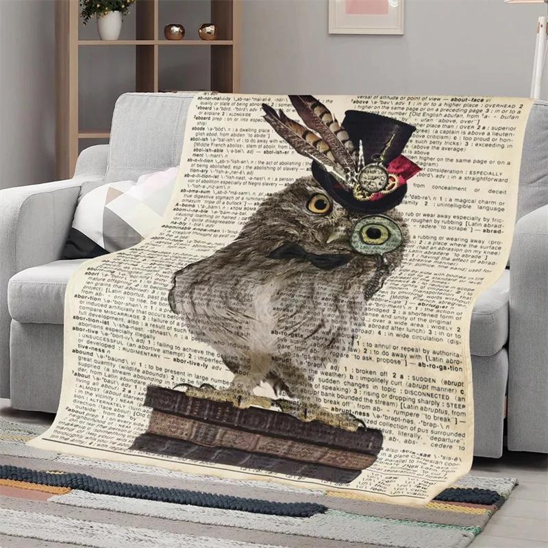 2D Vivid Owl Print Blanket Travel Picnic Flannel Blanket Blanket