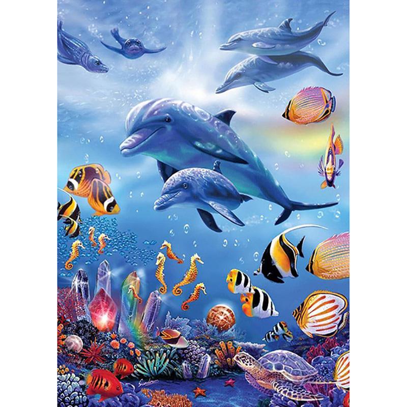DIY Dolphin 5D Diamond Painting Full Round/Round Drill Animal Embroidery Cross Stitch Rhinestone Home Decor Christms Gift