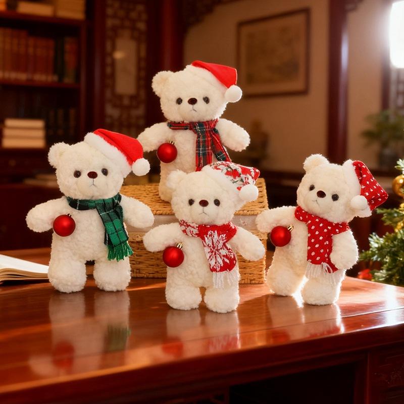Cute Christmas scarf teddy bear doll plush toy bear hug bear doll children soothing doll