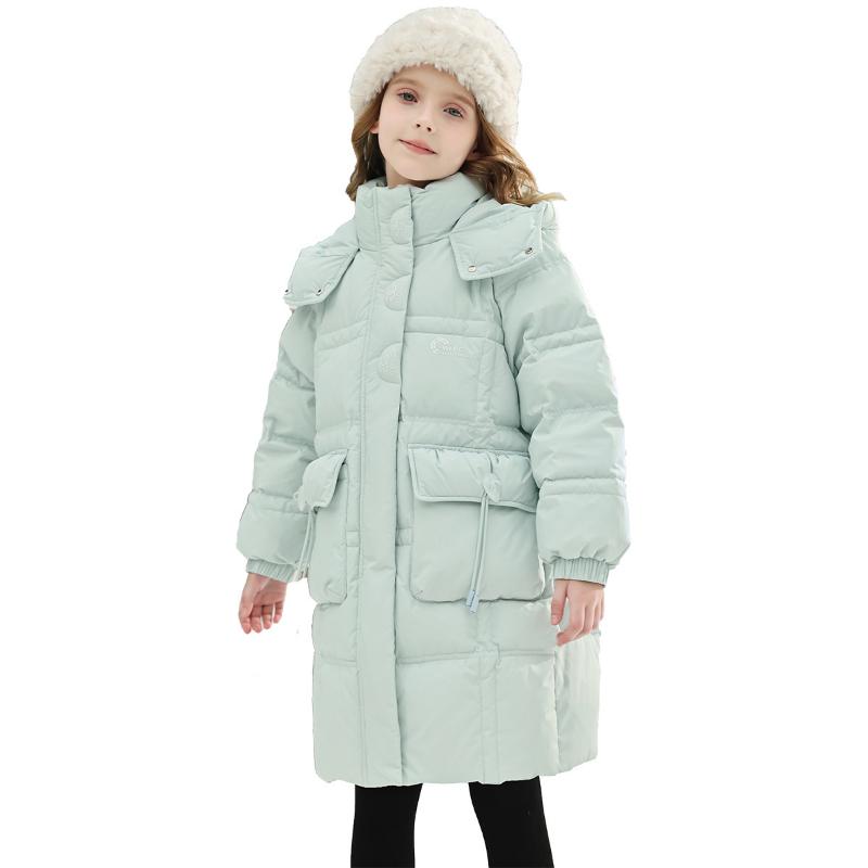 Детская одежда. Куртка-пуховик средней длины для девочек. Новый стиль. Зимняя одежда. Детское толстое утепленное пальто.