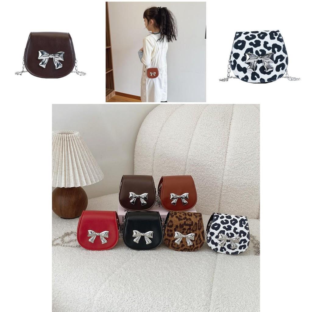 Trendy Mini Shoulder Bag For Kids With Stylish Leopard Print And Elegant Bow Design